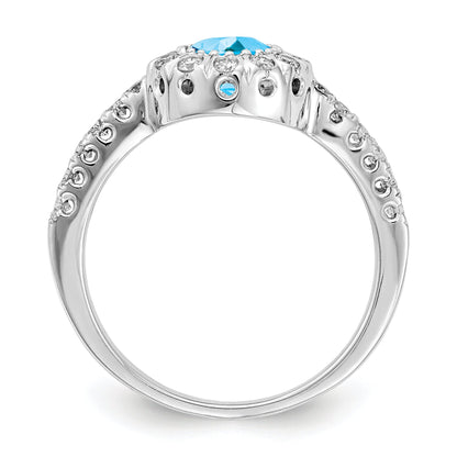Solid 14k White Gold 5mm Simulated Blue Topaz VS CZ Ring