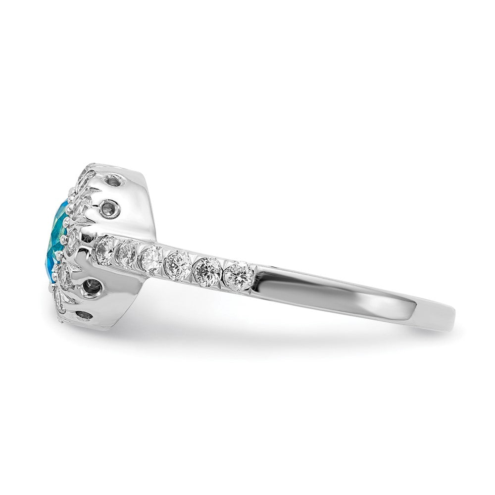 14k White Gold 5mm Blue Topaz AAA Real Diamond ring