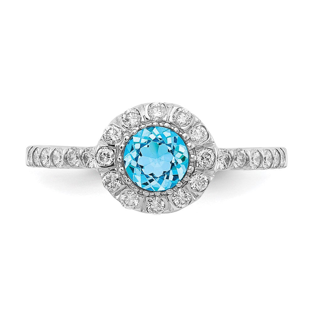 Solid 14k White Gold 5mm Simulated Blue Topaz A CZ Ring