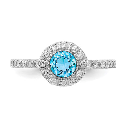 Solid 14k White Gold 5mm Simulated Blue Topaz A CZ Ring