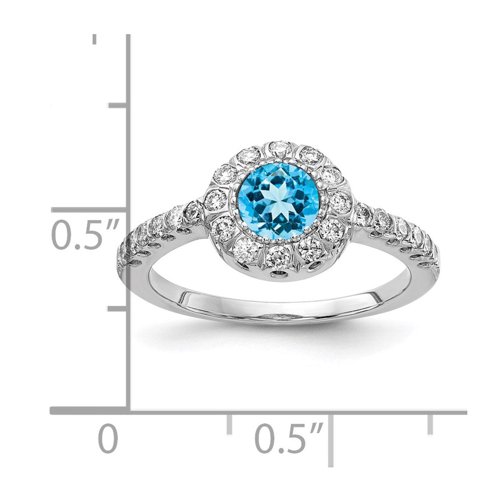 Solid 14k White Gold 5mm Simulated Blue Topaz A CZ Ring