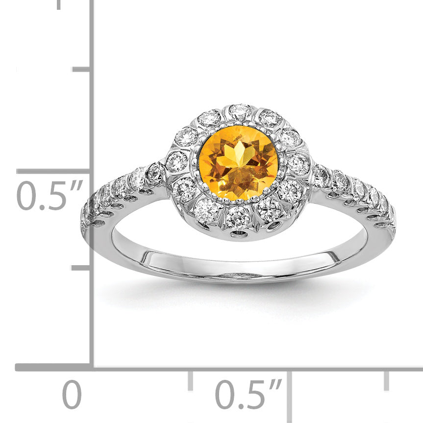 Solid 14k White Gold 5mm Simulated Citrine AAA CZ Ring