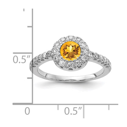 Solid 14k White Gold 5mm Simulated Citrine A CZ Ring