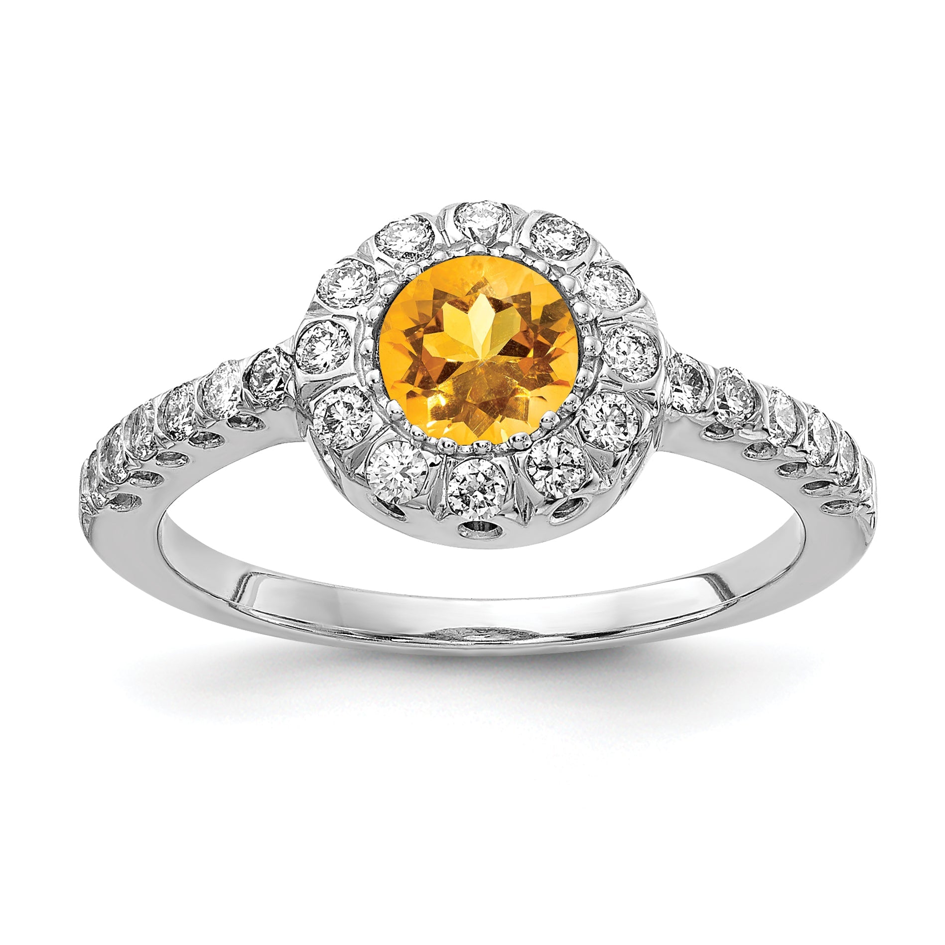 Solid 14k White Gold 5mm Simulated Citrine VS CZ Ring