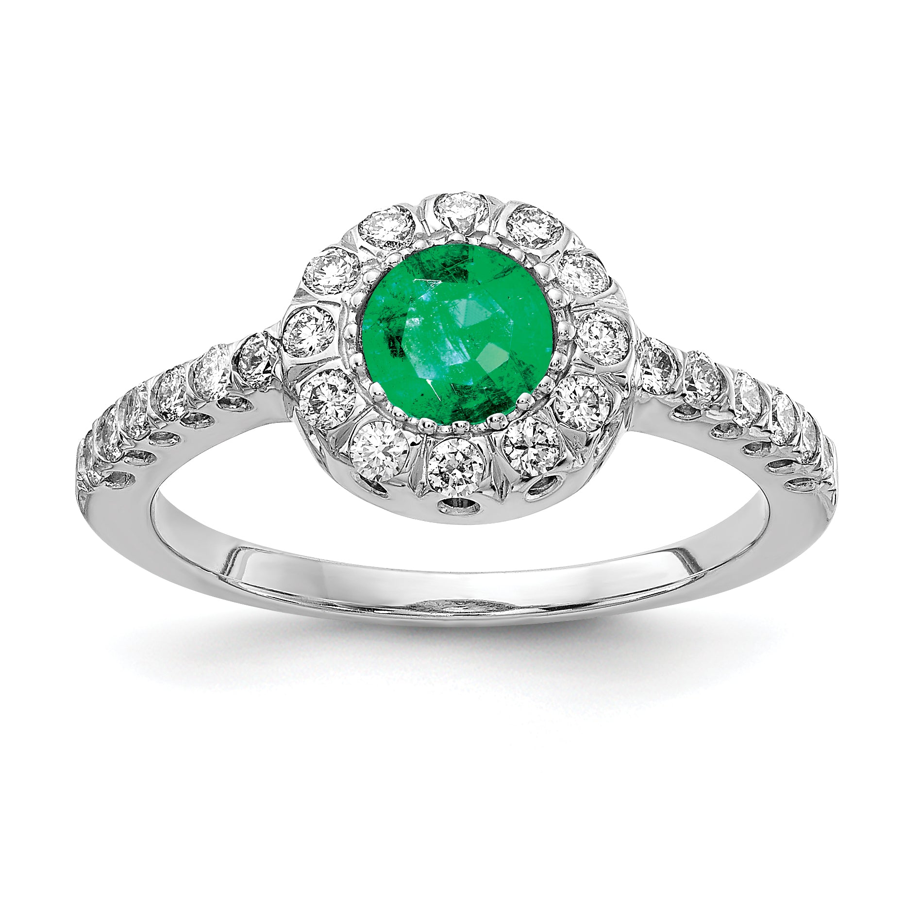 Solid 14k White Gold 5mm Simulated Emerald AA CZ Ring