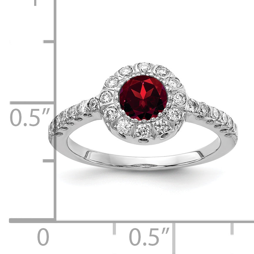 Solid 14k White Gold 5mm Simulated Garnet AA CZ Ring