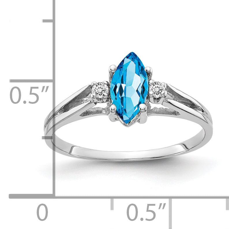 Solid 14k White Gold 8x4mm Marquise Simulated Blue Topaz VS CZ Ring