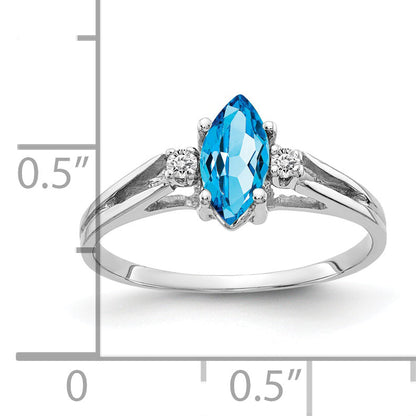 Solid 14k White Gold 8x4mm Marquise Simulated Blue Topaz VS CZ Ring