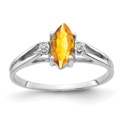 Solid 14k White Gold 8x4mm Marquise Simulated Citrine VS CZ Ring