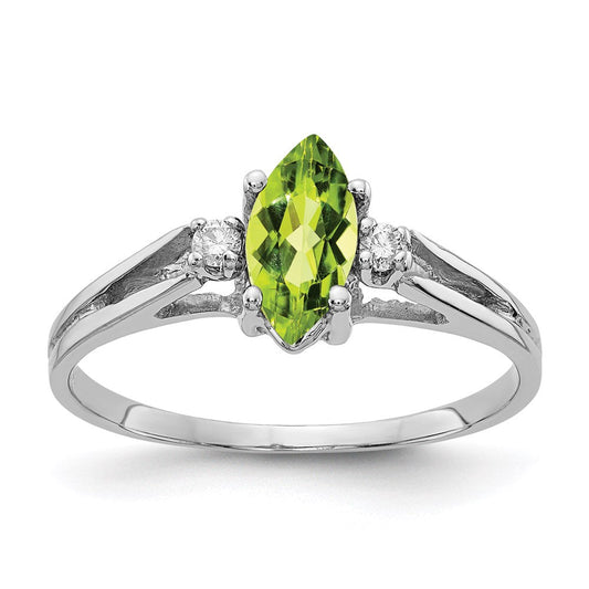 14k White Gold 8x4mm Marquise Peridot A Real Diamond ring