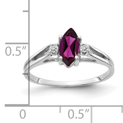 Solid 14k White Gold 8x4mm Marquise Rhodolite Simulated Garnet AA CZ Ring