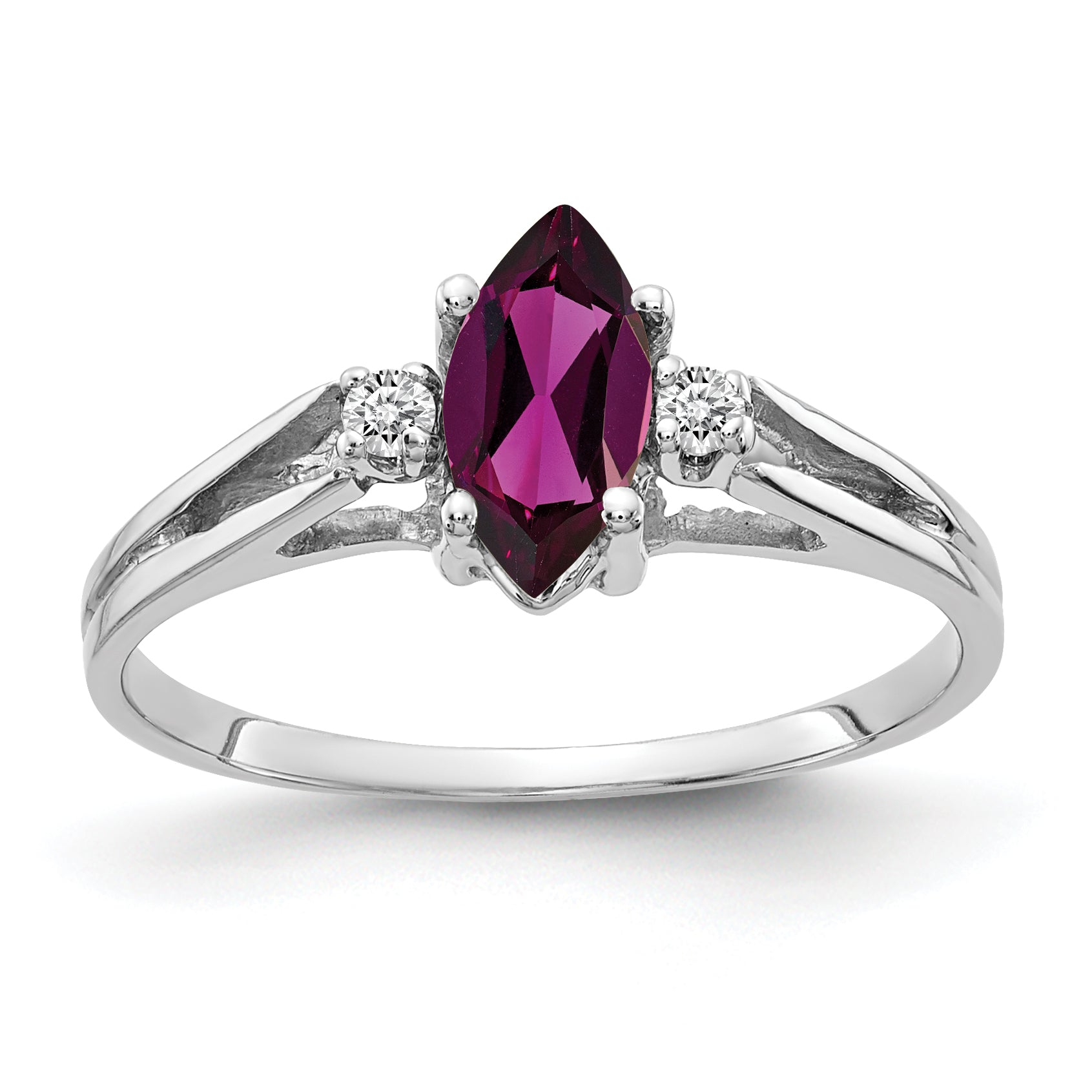 Solid 14k White Gold 8x4mm Marquise Rhodolite Simulated Garnet AA CZ Ring
