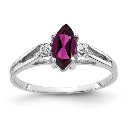Solid 14k White Gold 8x4mm Marquise Rhodolite Simulated Garnet AA CZ Ring