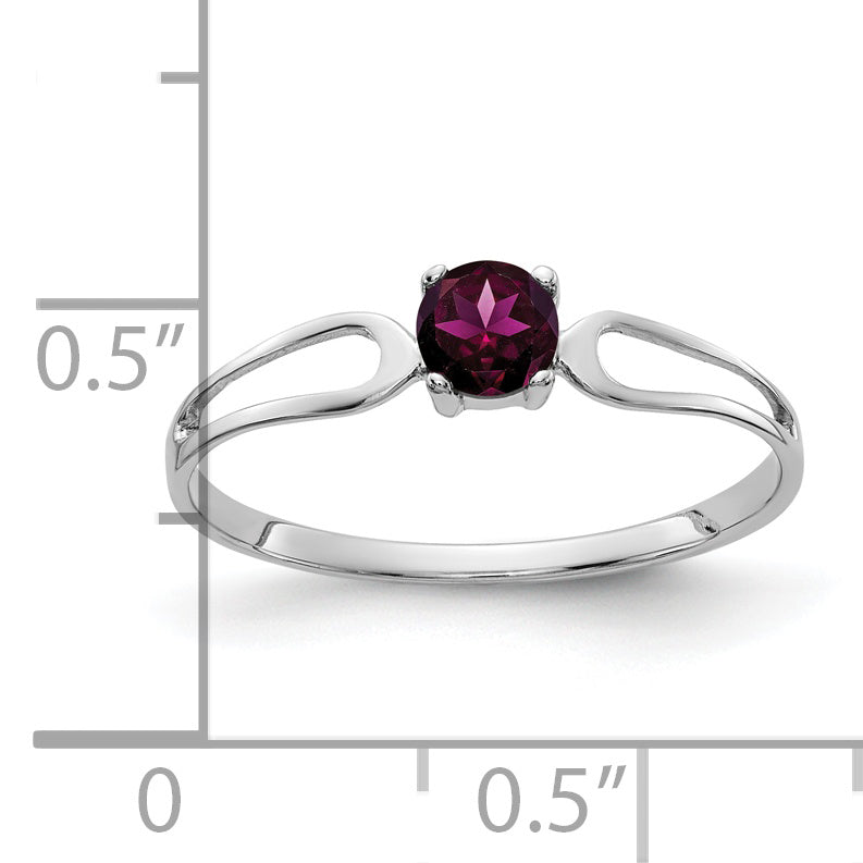 Solid 14k White Gold 4mm Rhodolite Simulated Garnet Ring