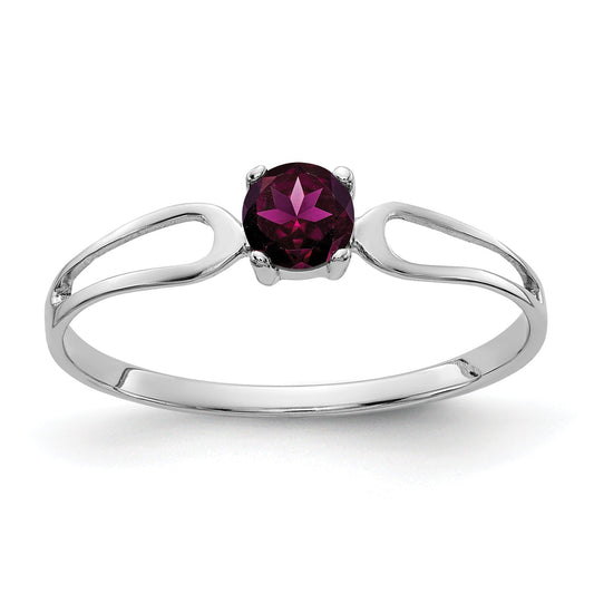 Solid 14k White Gold 4mm Rhodolite Simulated Garnet Ring