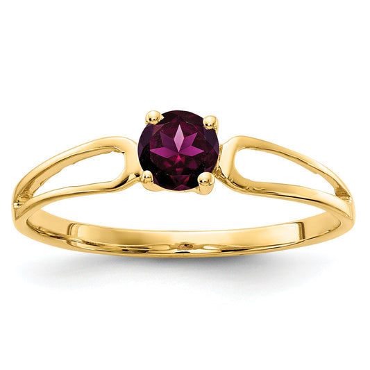 Solid 14k Yellow Gold 4mm Rhodolite Simulated Garnet Ring