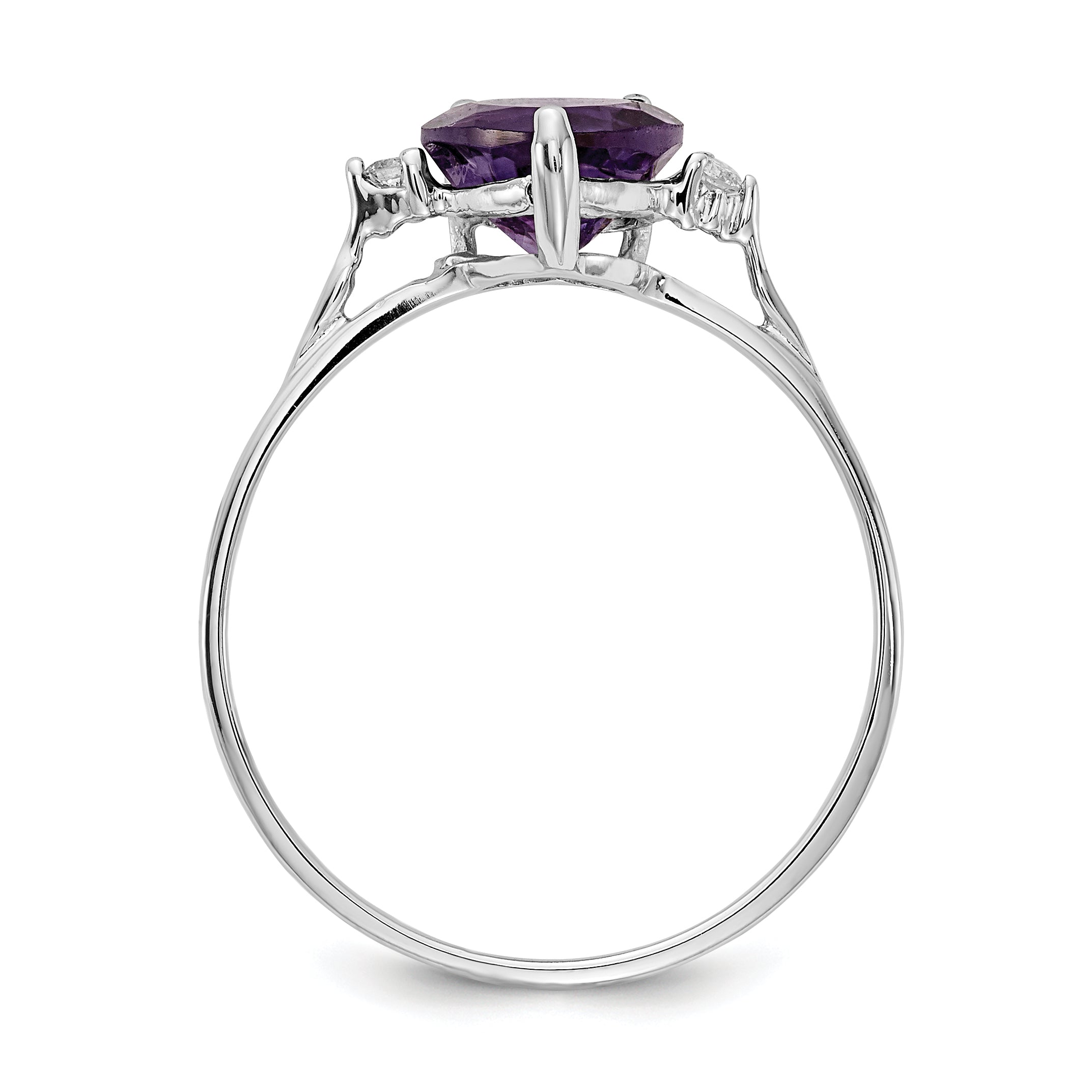 Solid 14k White Gold 7mm Heart Simulated Amethyst AAA CZ Ring