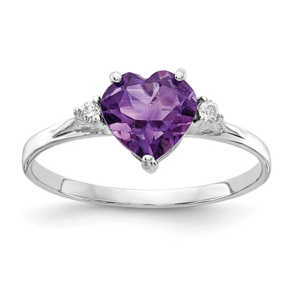 Solid 14k White Gold 7mm Heart Simulated Amethyst VS CZ Ring