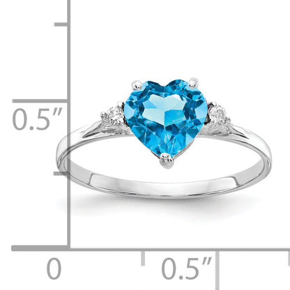 Solid 14k White Gold 7mm Heart Simulated Blue Topaz AA CZ Ring