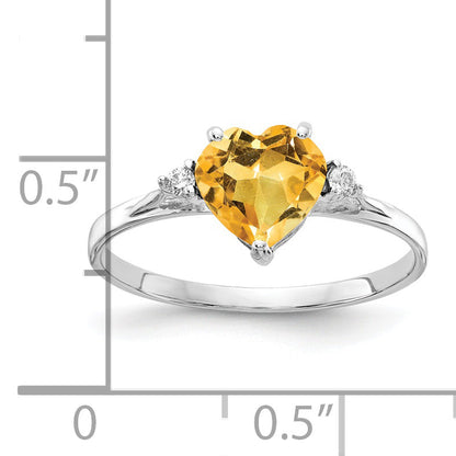 Solid 14k White Gold 7mm Heart Simulated Citrine VS CZ Ring