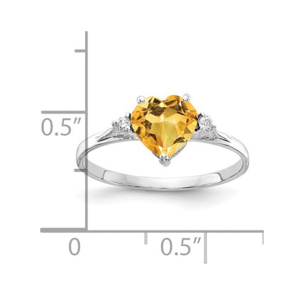 14k White Gold 7mm Heart Citrine AA Real Diamond ring