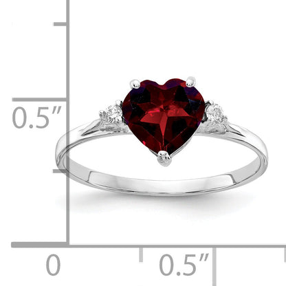 Solid 14k White Gold 7mm Heart Simulated Garnet VS CZ Ring