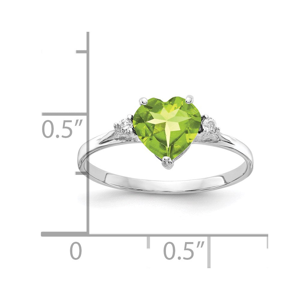 14k White Gold 7mm Heart Peridot AAA Real Diamond ring