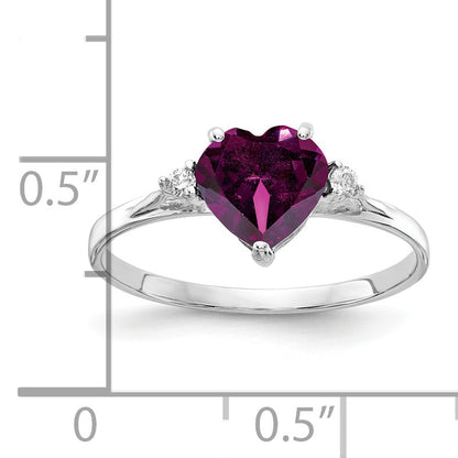 Solid 14k White Gold 7mm Heart Rhodolite Simulated Garnet VS CZ Ring