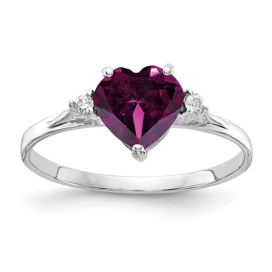 Solid 14k White Gold 7mm Heart Rhodolite Simulated Garnet AA CZ Ring