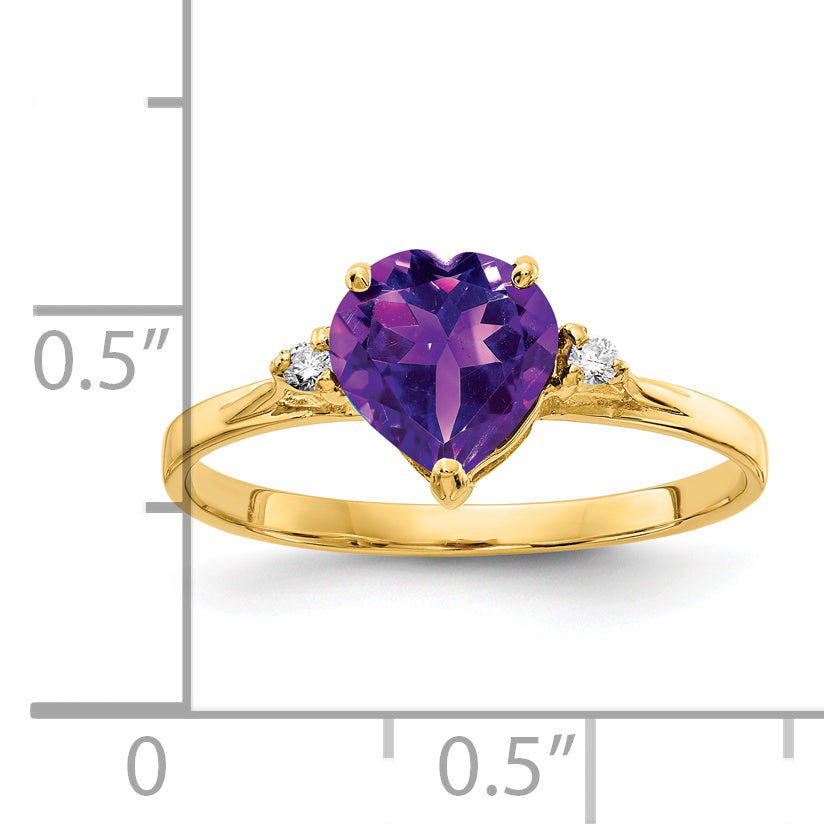 Solid 14k Yellow Gold 7mm Heart Simulated Amethyst AAA CZ Ring