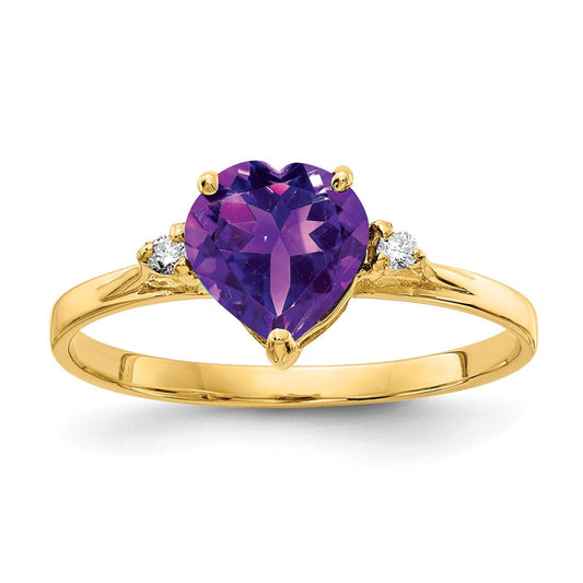 14K Yellow Gold 7mm Heart Amethyst AA Real Diamond ring