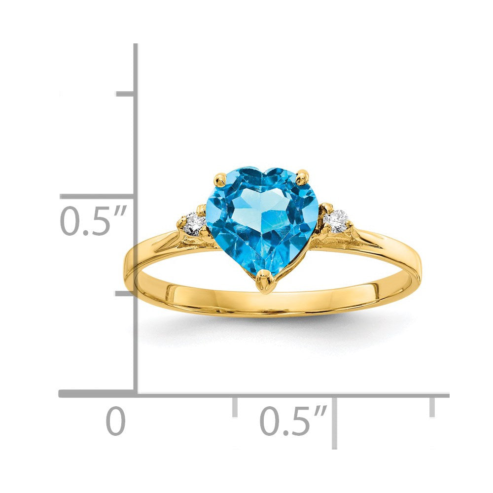 Solid 14k Yellow Gold 7mm Heart Simulated Blue Topaz A CZ Ring