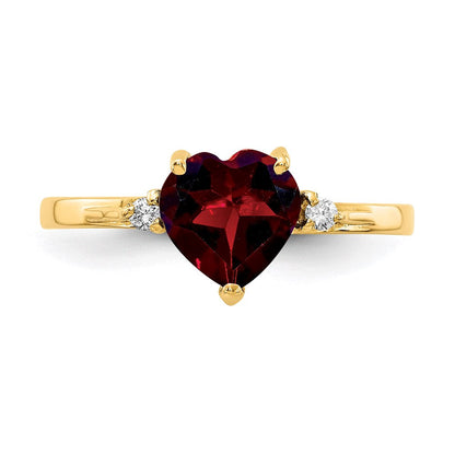 14K Yellow Gold 7mm Heart Garnet A Real Diamond ring