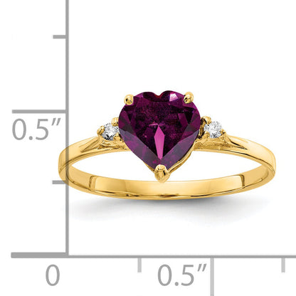Solid 14k Yellow Gold 7mm Heart Rhodolite Simulated Garnet AA CZ Ring