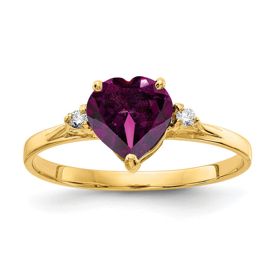 Solid 14k Yellow Gold 7mm Heart Rhodolite Simulated Garnet AAA CZ Ring