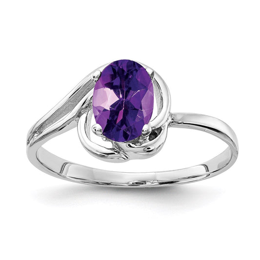 14k white gold 7x5mm oval amethyst checker ring x9683ac