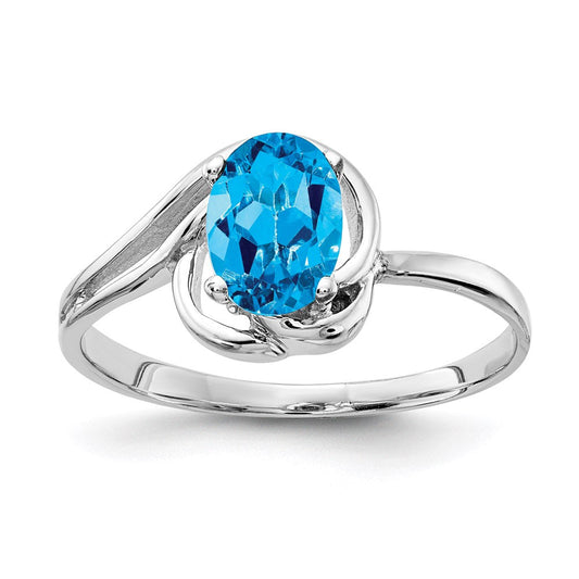 14k white gold 7x5mm oval blue topaz checker ring x9683bc