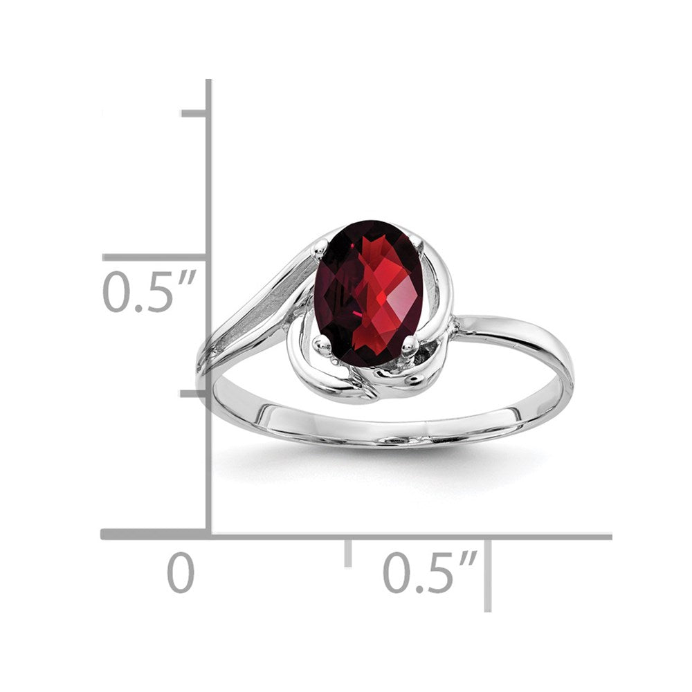 14k white gold 7x5mm oval garnet checker ring x9683gc