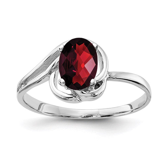 14k white gold 7x5mm oval garnet checker ring x9683gc