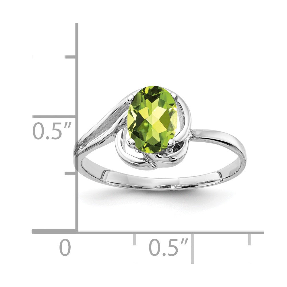 14k white gold 7x5mm oval peridot checker ring x9683pc