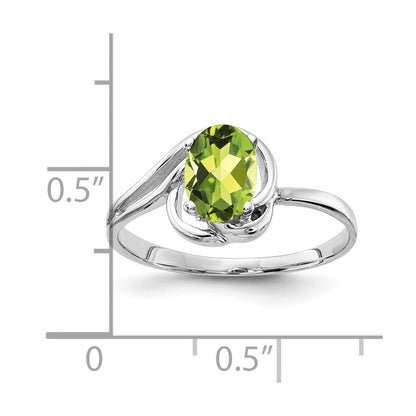 14k white gold 7x5mm oval peridot checker ring x9683pc