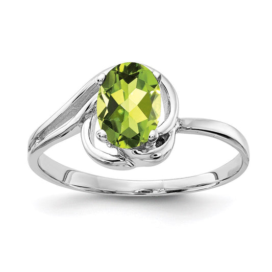 14k white gold 7x5mm oval peridot checker ring x9683pc