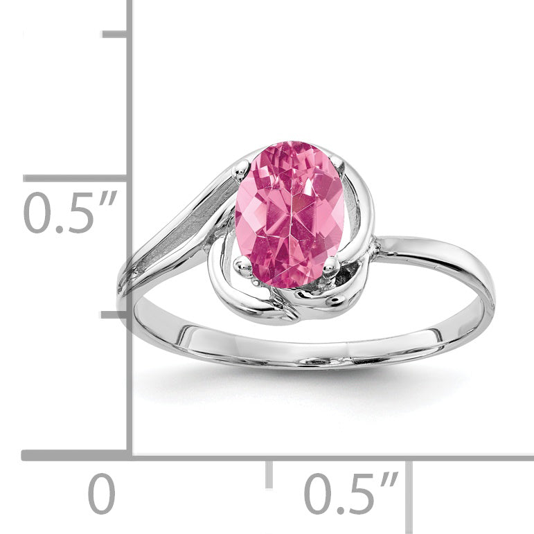 Solid 14k White Gold 7x5mm Oval Simulated Pink Tourmaline Ring
