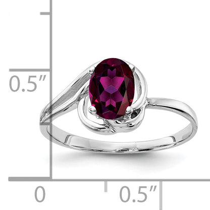 Solid 14k White Gold 7x5mm Oval Rhodolite Simulated Garnet Ring