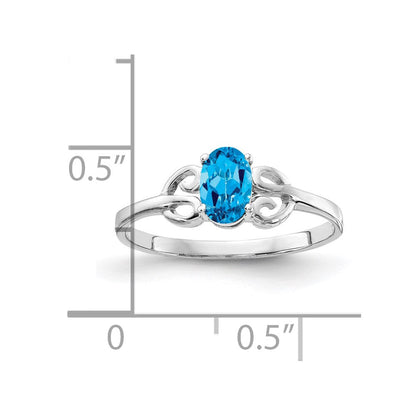 14k white gold 6x4mm oval blue topaz checker ring x9687bc