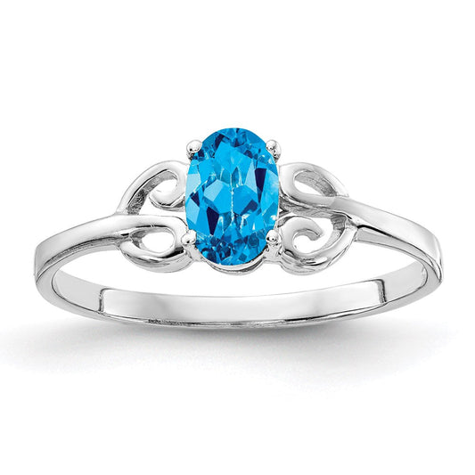 14k white gold 6x4mm oval blue topaz checker ring x9687bc