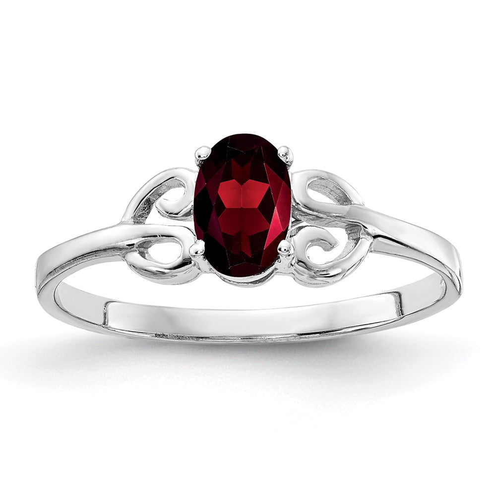 14k white gold 6x4mm oval garnet checker ring x9687gc