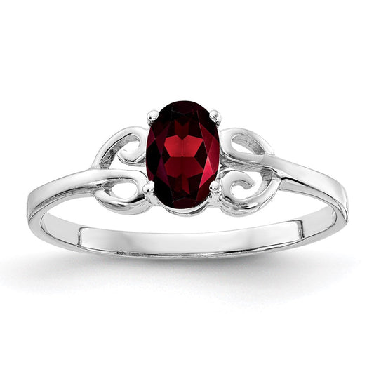 14k white gold 6x4mm oval garnet checker ring x9687gc