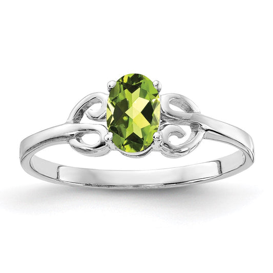 14k white gold 6x4mm oval peridot checker ring x9687pc