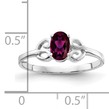 Solid 14k White Gold 6x4mm Oval Rhodolite Simulated Garnet Ring